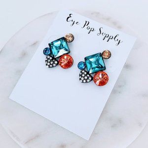 Multicolor crystal stud earrings orange blue